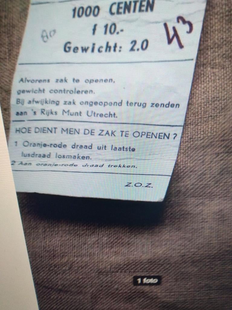 FDC munten Juliana - Dichte zak., Postzegels en Munten, Munten | Nederland, Ophalen, Koningin Juliana, 1 cent, Losse munt