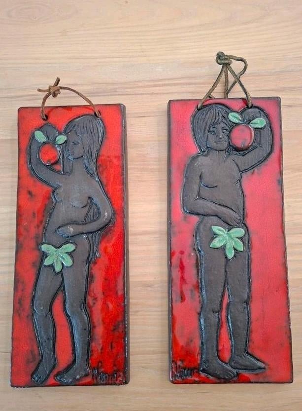 Adam en Eva plaquettes Ninnie Sweden, Antiek en Kunst, Antiek | Keramiek en Aardewerk, Ophalen of Verzenden