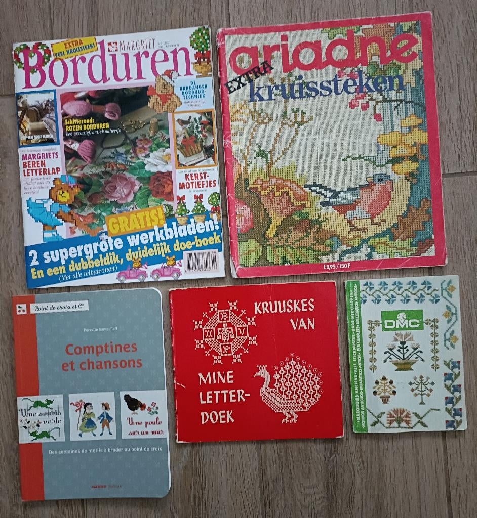 5 Vintage borduur boeken / tijdschriften, Ophalen of Verzenden, Gebruikt, Handborduren, Patroon