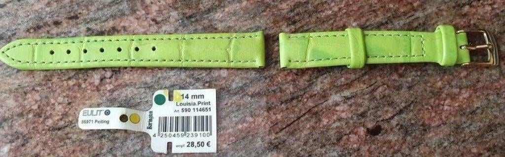 Barington horlogebandje groen 14 mm Leder gouden gesp nieuw, Ophalen of Verzenden, Nieuw, Groen, Leer