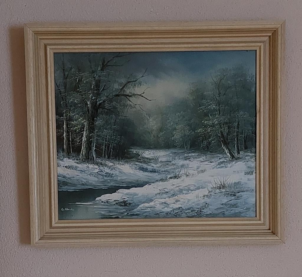 Schilderij op doel ingelijst GR Alberts, Ophalen of Verzenden