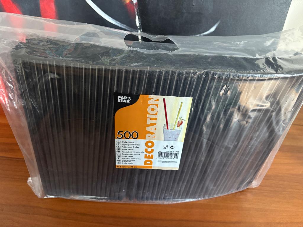 Zwarte Plastic Cocktail / Milkshake Rietjes - 500 stuks -, Ophalen of Verzenden, Nieuw