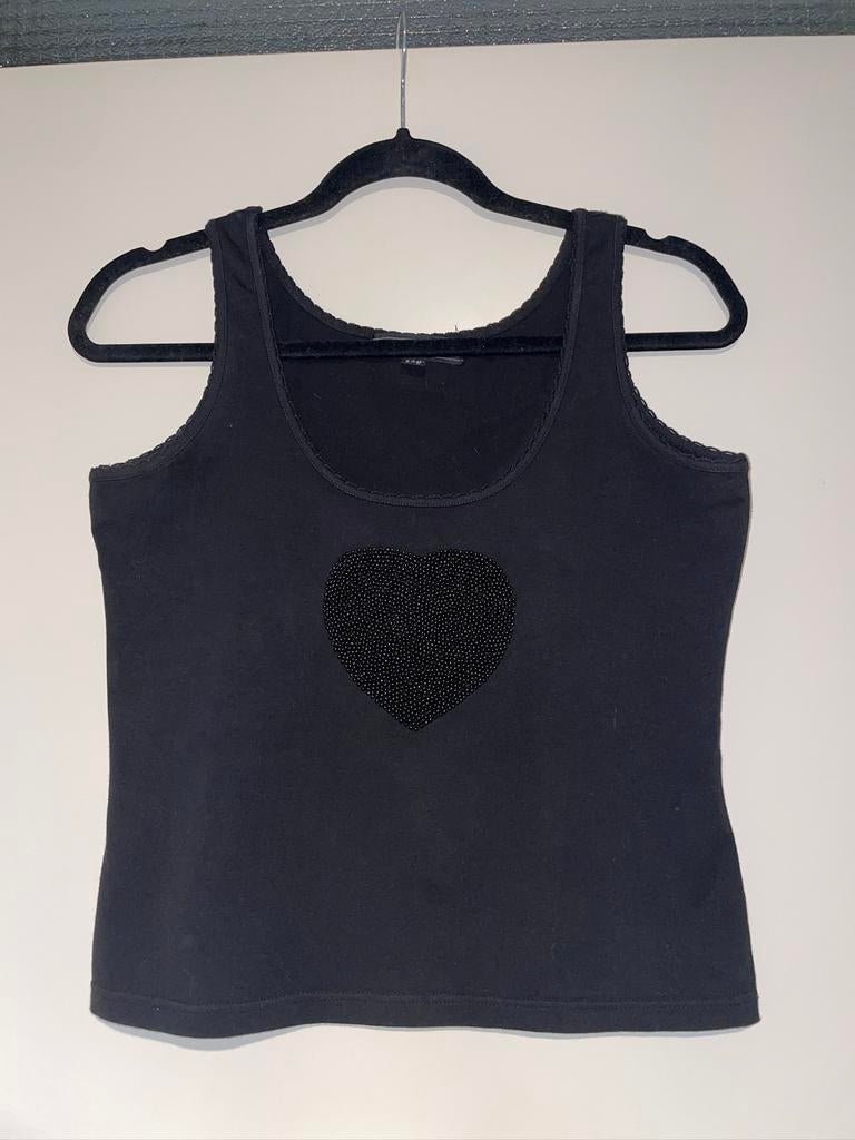 Sao Paulo dames zwarte tank top shirt met hart kralen mt M, Maat 38/40 (M), Zwart, Ophalen of Verzenden, Zo goed als nieuw