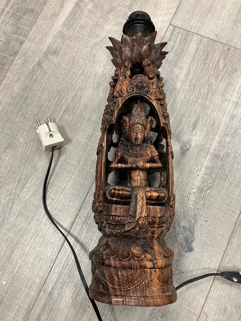 Balinese houten lampvoet met dikke fitting, Verzenden, Gebruikt