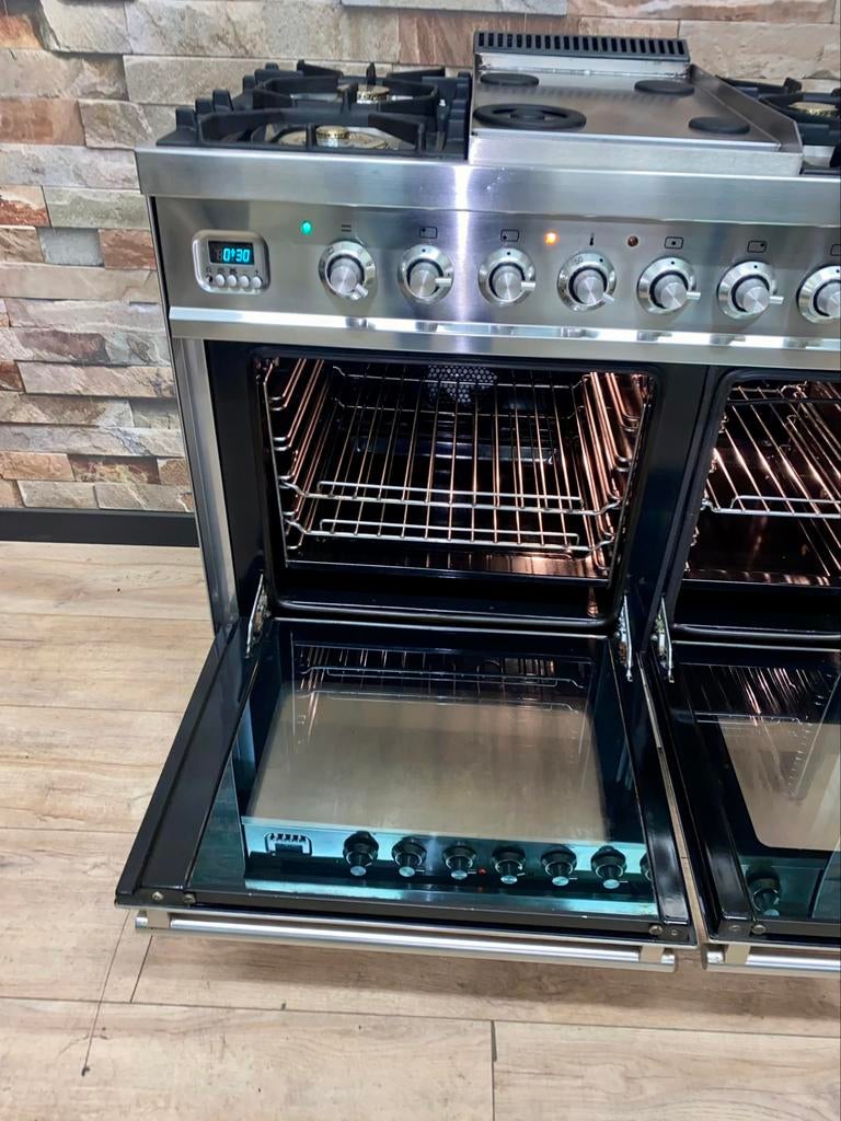 Luxe Boretti Fornuis 5 pits met Frytop dubbele oven 90 cm, Gebruikt, Fornello Esperta, Ophalen of Verzenden, Energieklasse A of zuiniger