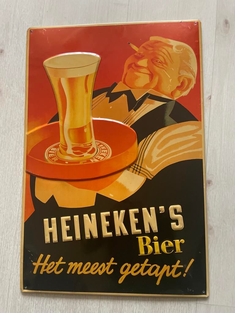 Vintage Heineken's Bier Reclamebord, Verzamelen, Merken en Reclamevoorwerpen, Ophalen of Verzenden, Gebruikt, Reclamebord
