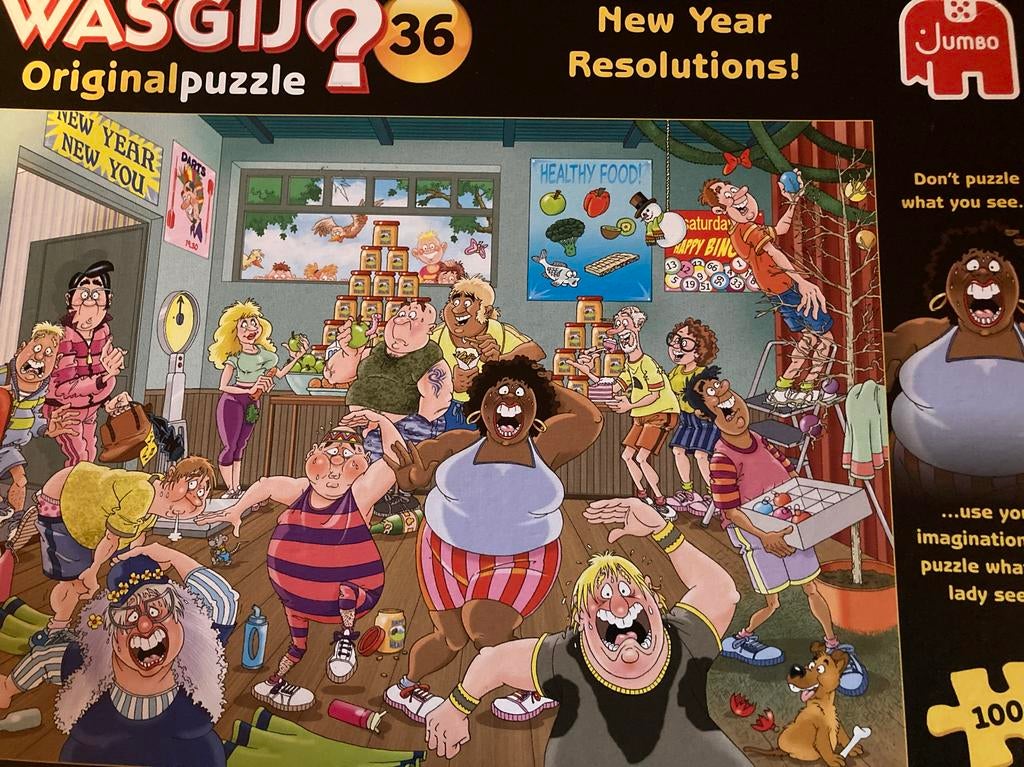 Wasgij Puzzel 36 - New Year Resolutions! 1000 stukjes, Ophalen of Verzenden, 500 t/m 1500 stukjes, Zo goed als nieuw, Legpuzzel