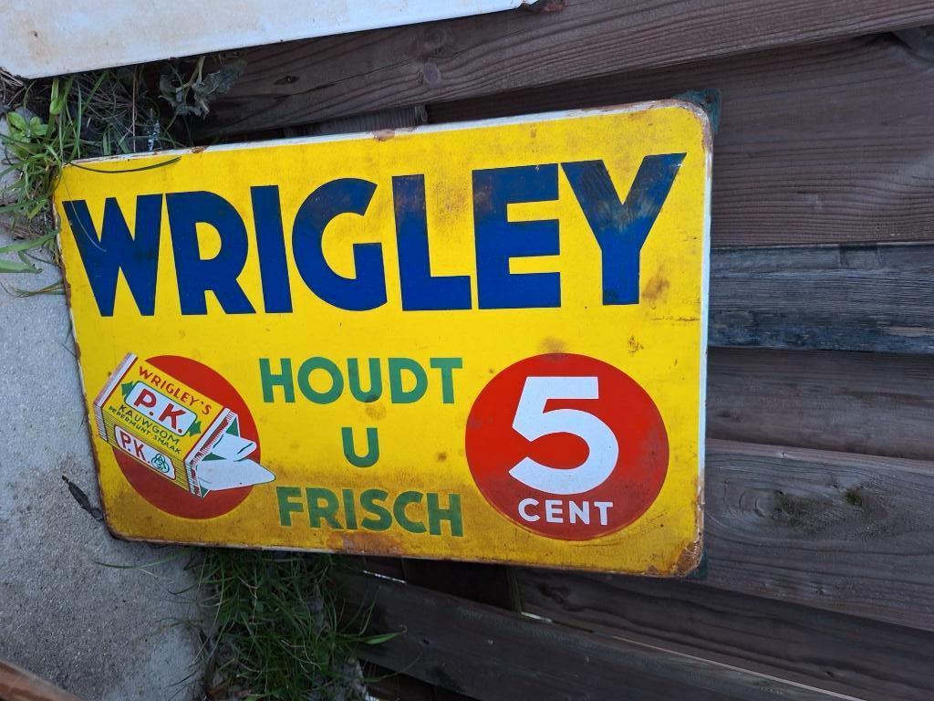 Wrigley emaille reclamebord, Ophalen of Verzenden, Gebruikt, Reclamebord