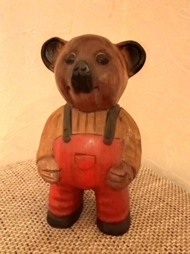 Vintage Houten Beeld Beer - 24 cm, Antiek en Kunst, Kunst | Beelden en Houtsnijwerken, Ophalen of Verzenden