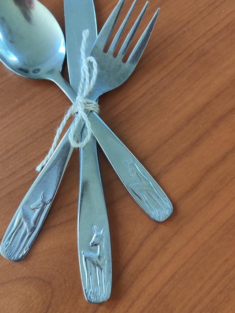 Vintage kinder bestek hertjes afbeelding, Ophalen of Verzenden