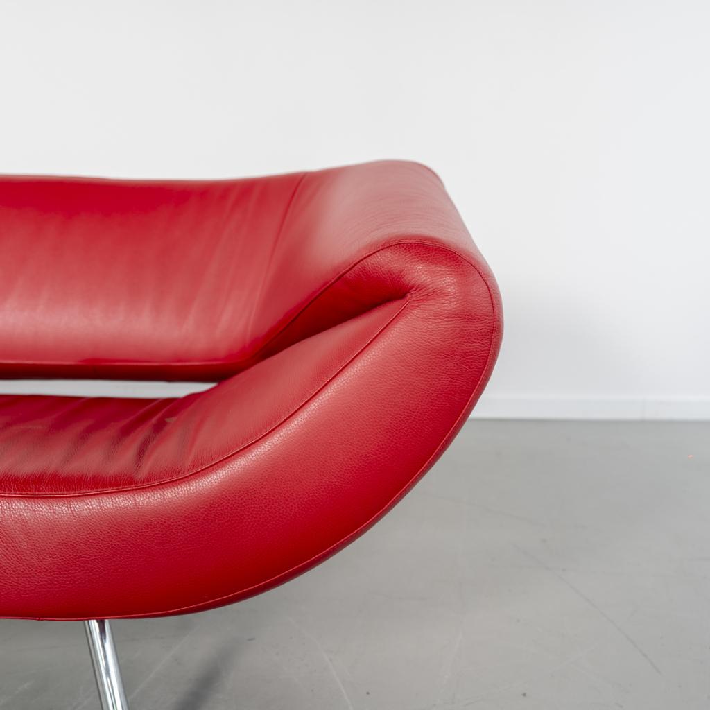 1x Leolux Arabella 3-zits/220cm Bank Rood Leer - Chroom, Niet ingevuld, Niet ingevuld, Driepersoons, 75 tot 100 cm