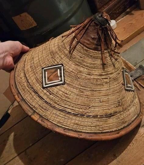 Rieten hoed met leren details, Ophalen of Verzenden