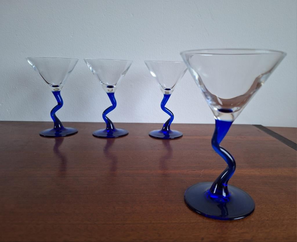 4 vintage memphis stijl cocktail, martini glazen, zigzag, Ophalen of Verzenden, Glas, Overige stijlen, Glas of Glazen