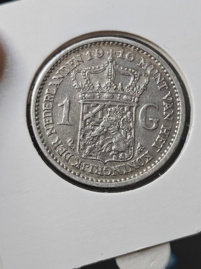 1 gulden 1916 Wilhelmina Nederland, 1 gulden, Verzenden, Zilver, Koningin Wilhelmina