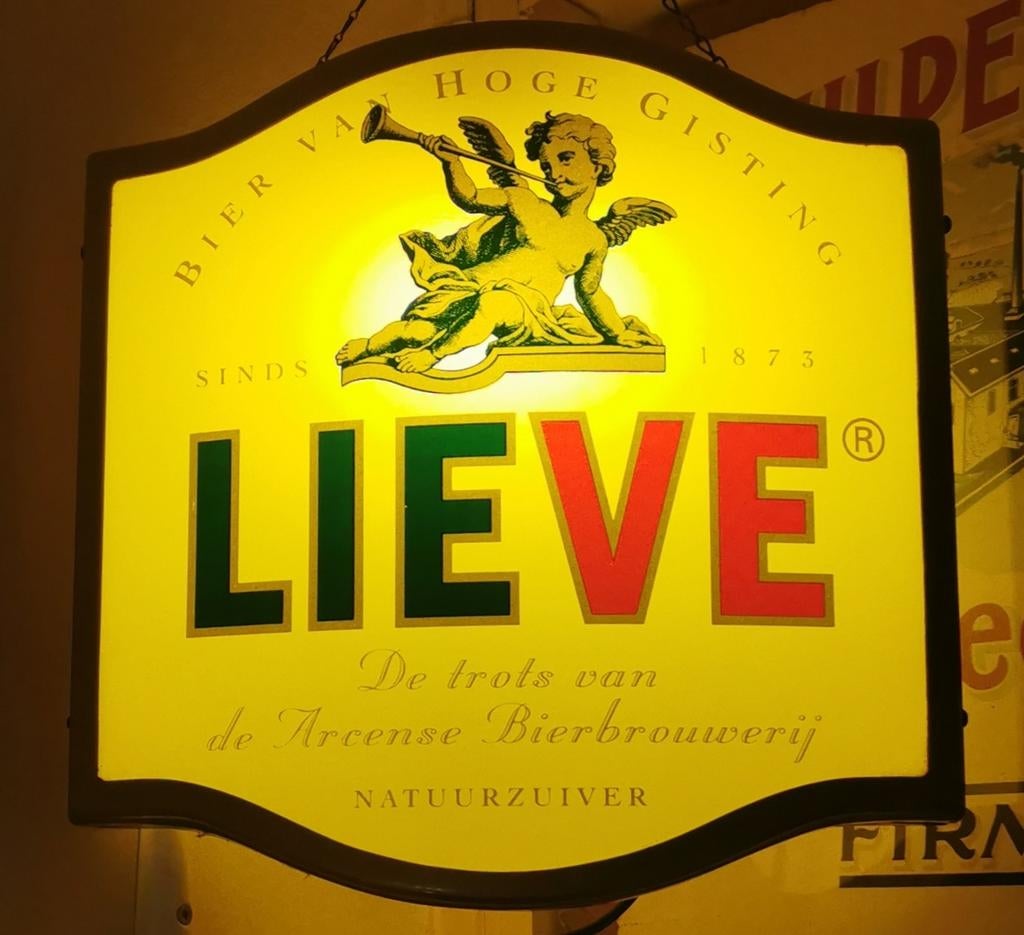 Lieve bier lichtbak reclame, prachtige verlichting, Ophalen of Verzenden, Gebruikt, Lichtbak of (neon) lamp