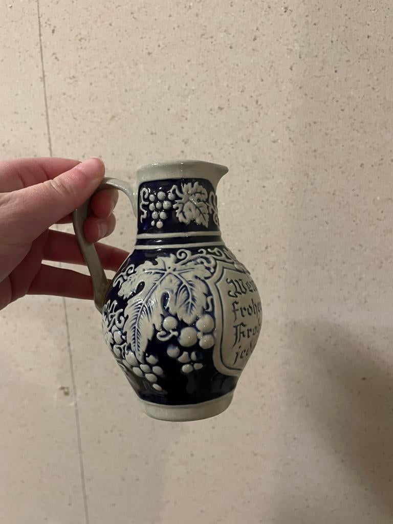 Antiek duits vaasje blauw met grijs, Ophalen of Verzenden