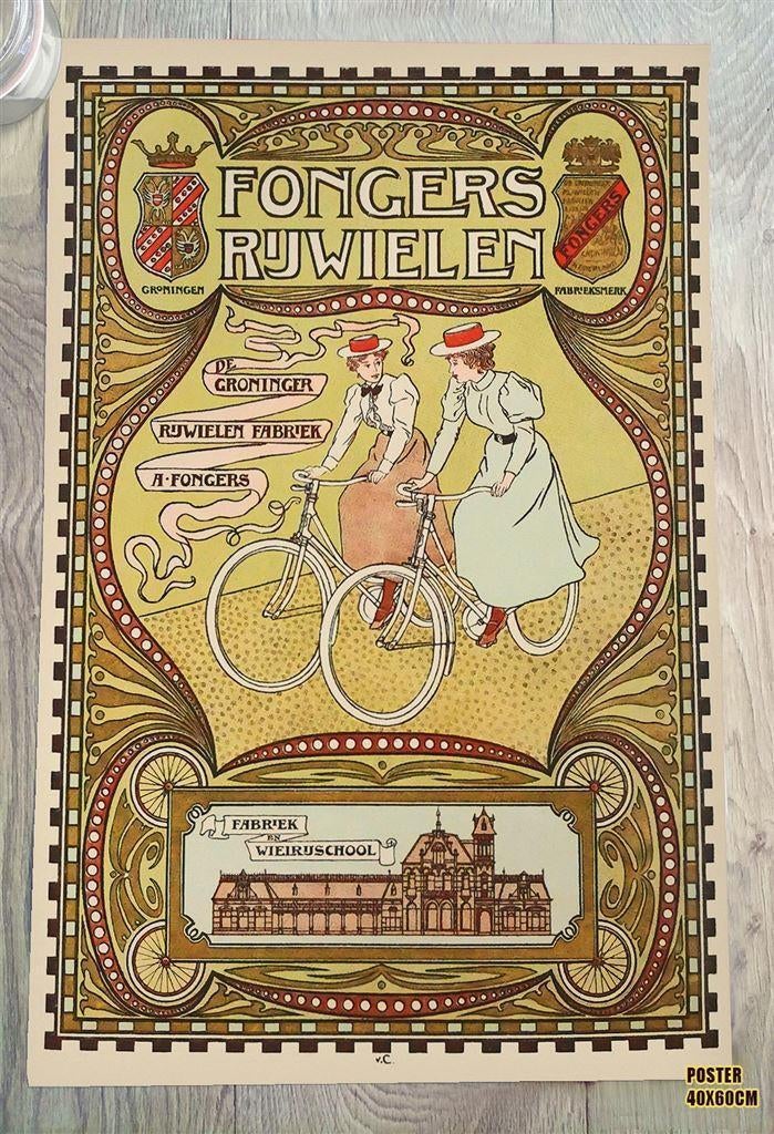 Fongers Rijwielen | Art Nouveau Vintage Fiets Poster Affiche, Ophalen of Verzenden, Nieuw, A1 t/m A3, Film en Tv