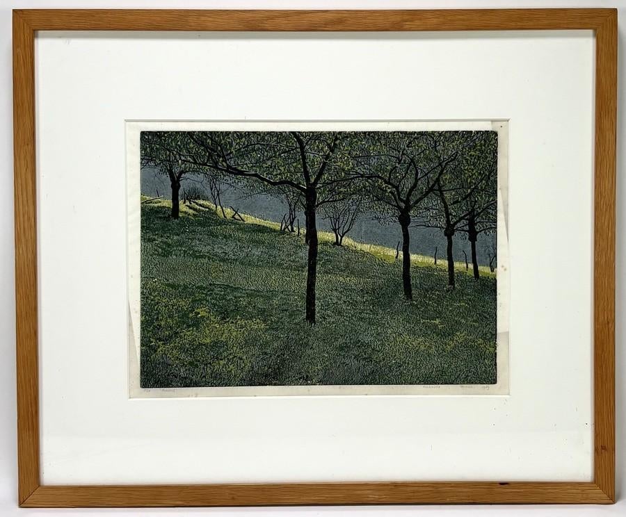 1306. Houtsnede, Grietje Postma – boslandschap, 1989, Ophalen of Verzenden