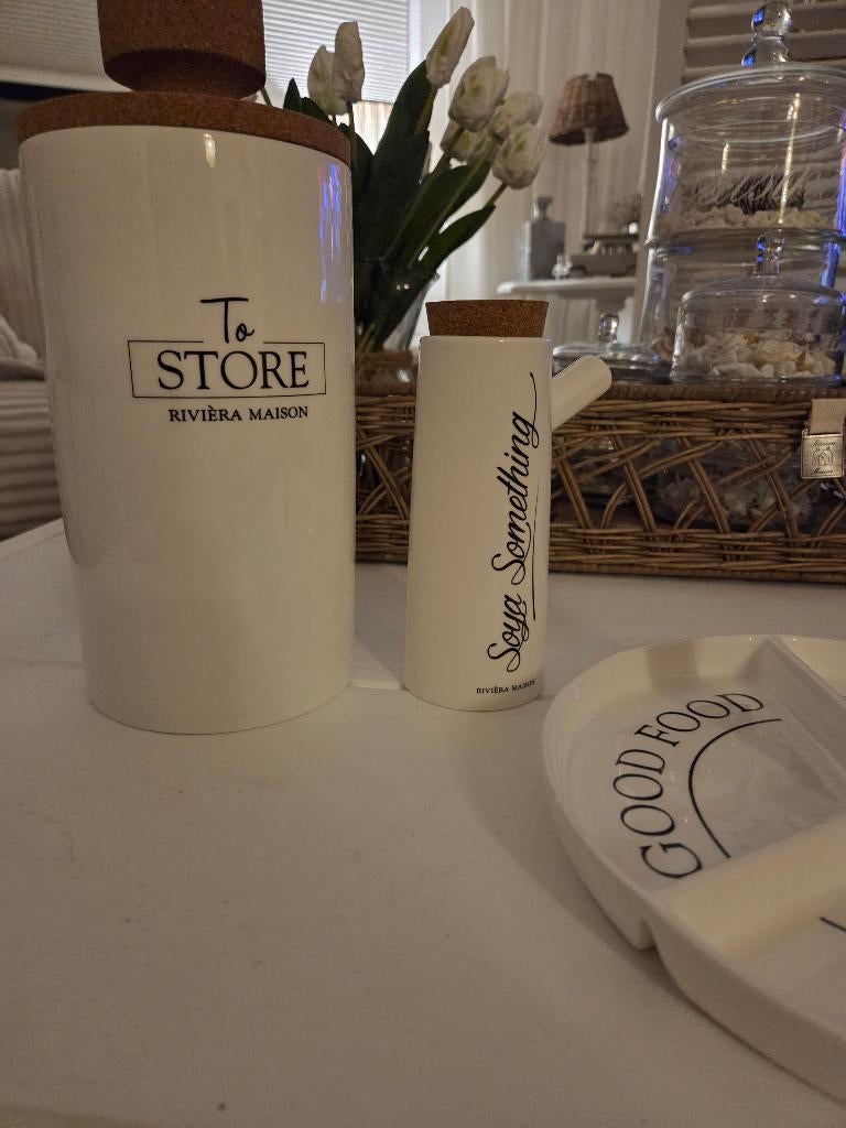 Zgan/nieuw   riviera maison  3 delige set, Huis en Inrichting, Ophalen of Verzenden, Zo goed als nieuw, Porselein, Overige stijlen