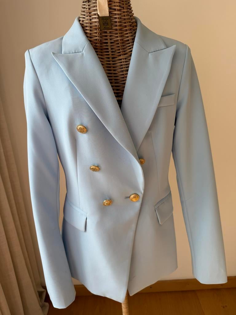 Attentif lichtblauw kolbert met gouden knopen, Kleding | Dames, Maat 38/40 (M), Blauw, Ophalen of Verzenden, Jasje