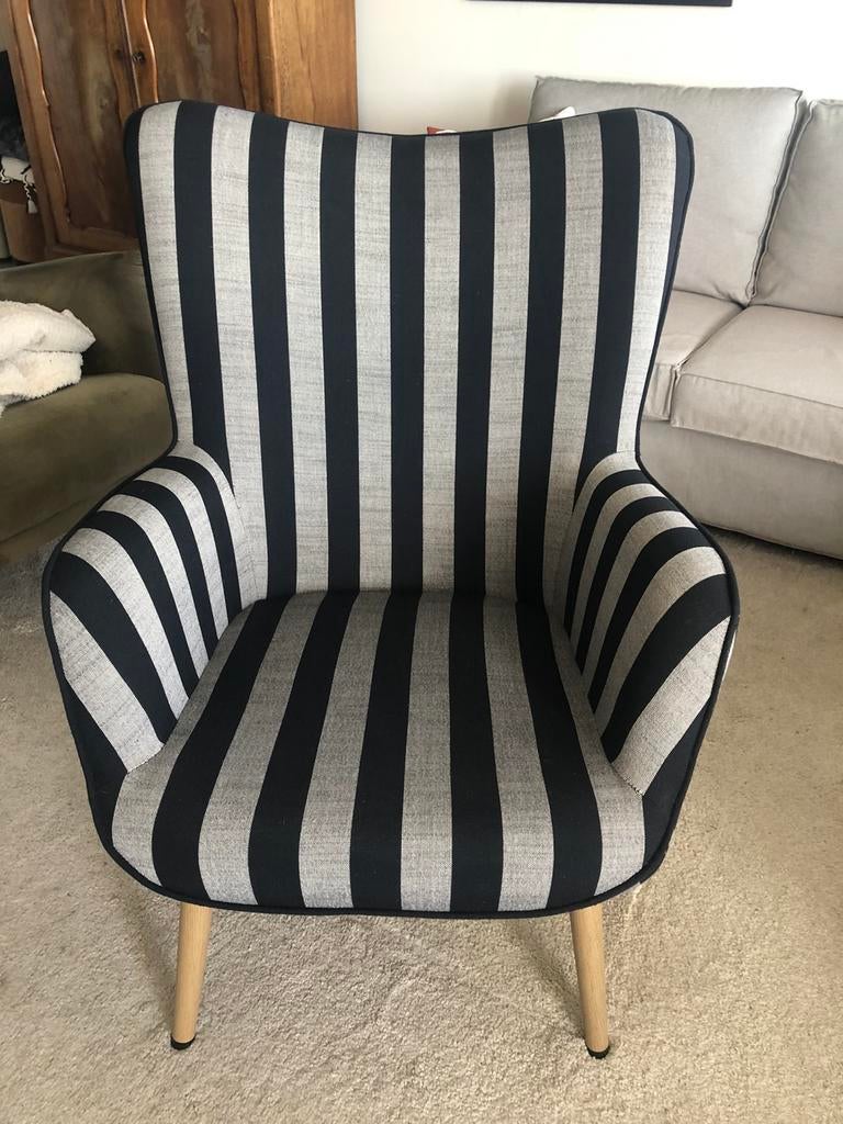 SIMESTED Fauteuil SIMESTED zwart/beige gestreept, Ophalen, Zo goed als nieuw, 75 tot 100 cm, 50 tot 75 cm