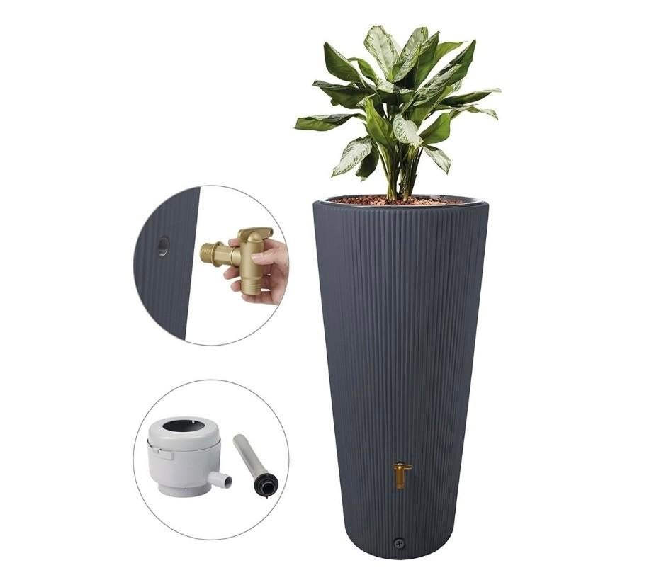 Regenton met plantenbak 2-in-1, 220 liter, grafietgrijs, Tuin en Terras, Regentonnen, Ophalen