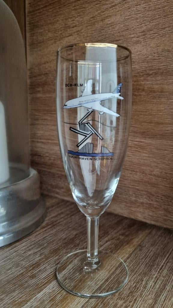 Vintage KLM DC8 Glas(Schiphol Airport), Ophalen of Verzenden, Zo goed als nieuw, Bierglas