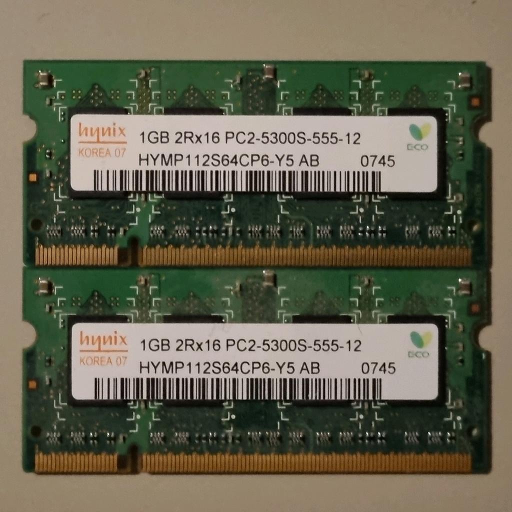 Hynix 2GB (2x1GB) DDR2 Laptop RAM Geheugen PC2-5300S, Computers en Software, RAM geheugen, Gebruikt, Ophalen of Verzenden, DDR2