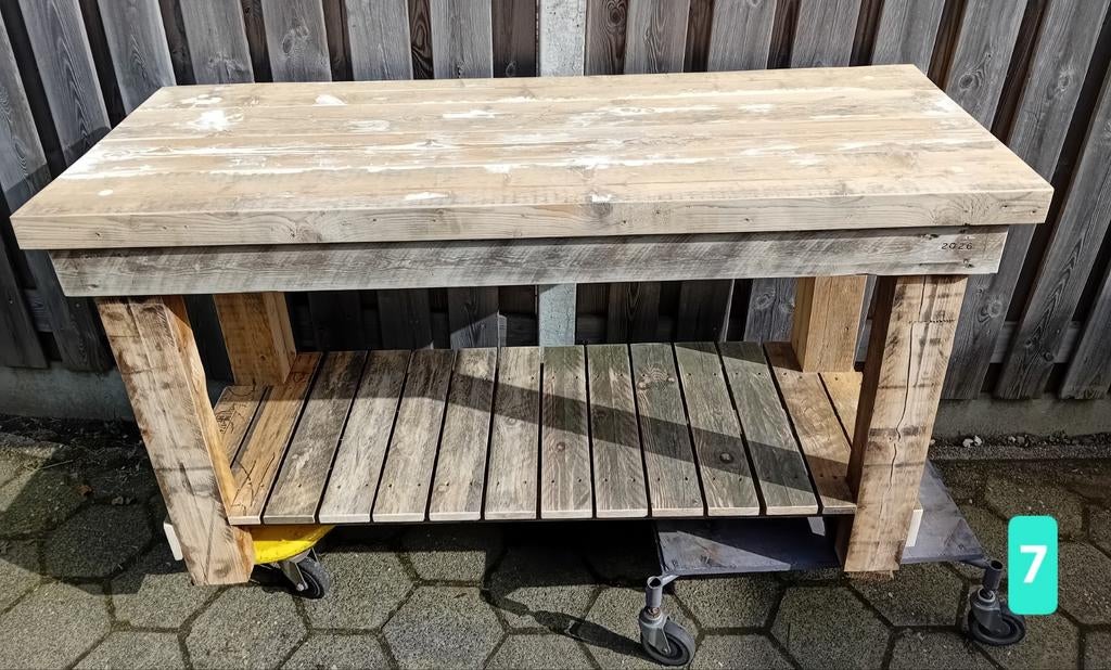 Werkbank van oud/gerecycled hout te koop, Ophalen, Gebruikt