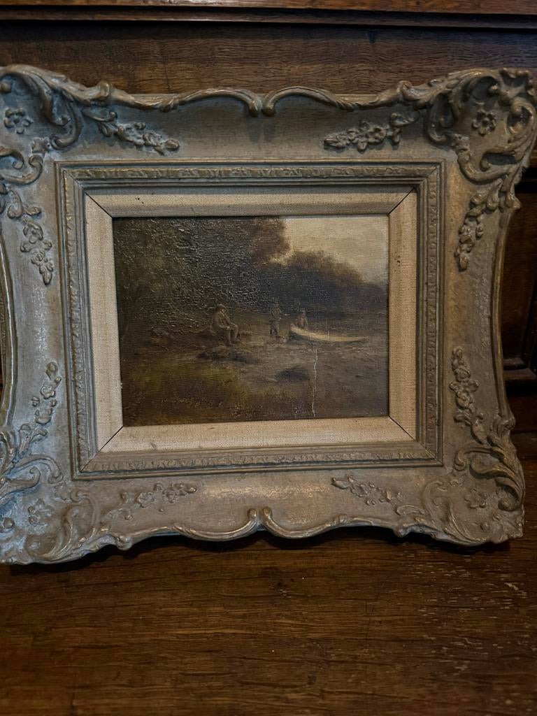 Schilderij Nico Bruijnesteijn - Landschap met figuren, Ophalen of Verzenden