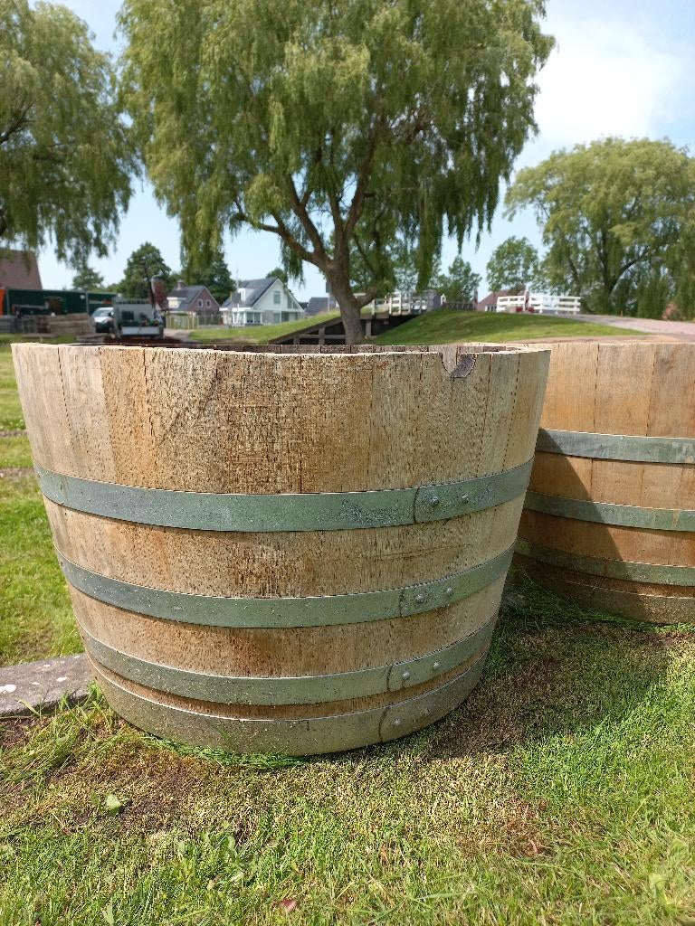 Groot Eikenhouten Bloembak Minivijver 175Liter Wijnvat, Ophalen, Rond, Balkon, 60 tot 100 cm