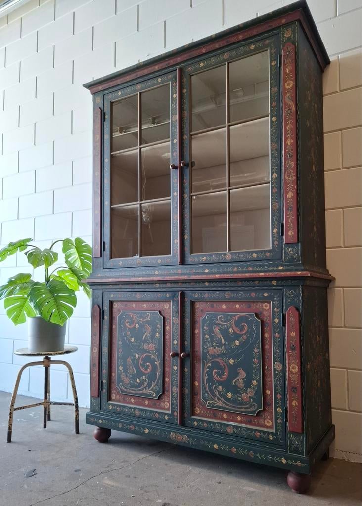 Vintage/Brocante Hindeloopen buffetkast, Landelijke kast, 100 tot 150 cm, 200 cm of meer, Vintage, Brocante, Landelijk, Ophalen of Verzenden