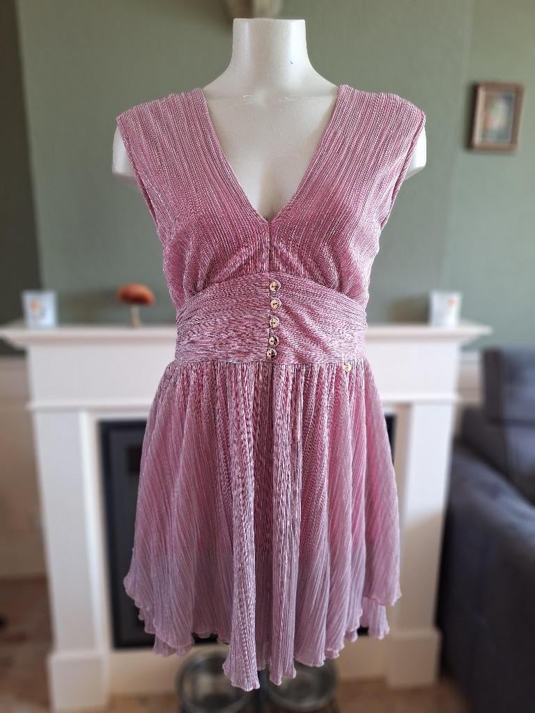 Rinascimentop zilver hard roze baby doll jurk L, Verzenden, Zo goed als nieuw, Roze, Boven de knie