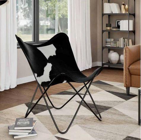 Vlinderstoel echt geitenleer zwart en wit GRATIS VERZENDING!, Verzenden, Zwart, Nieuw, Nvt
