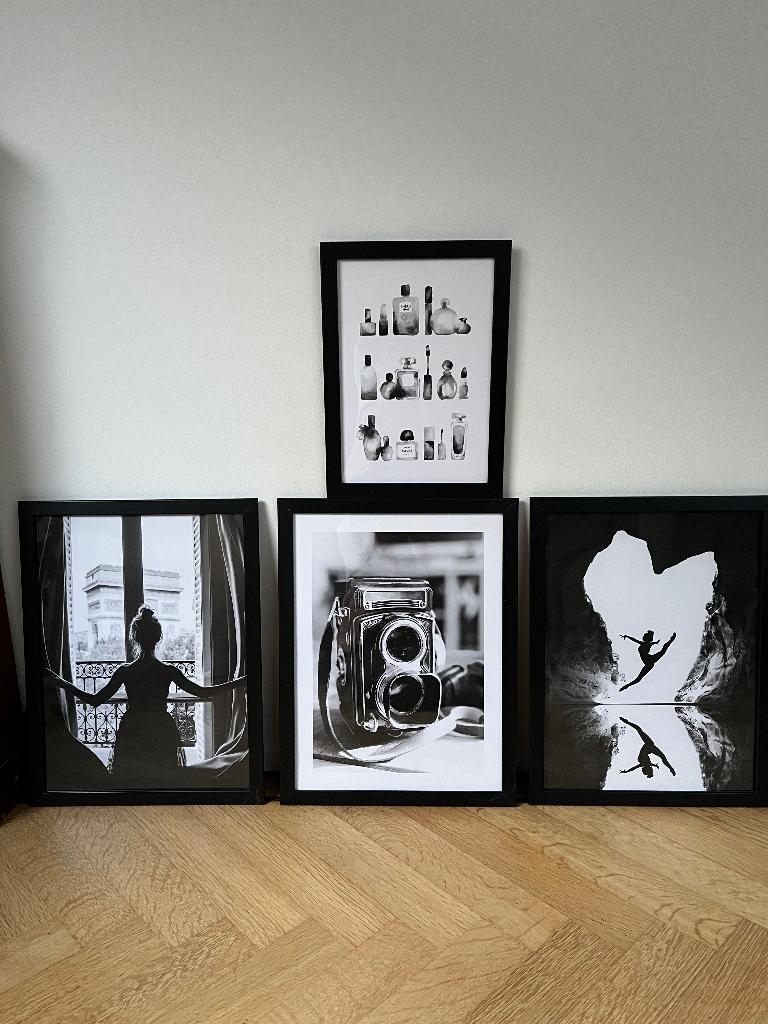 Posters in zwart wit, Verzamelen, Ophalen, Rechthoekig Staand, Met lijst, Zo goed als nieuw