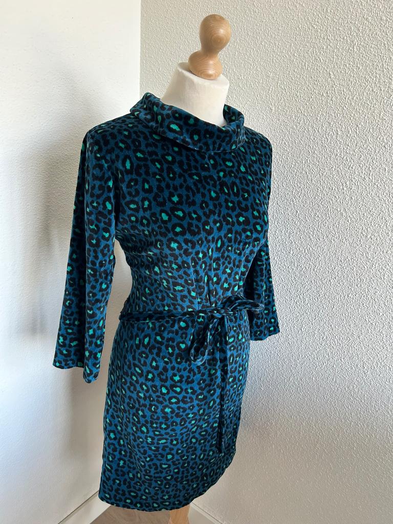 King Louie maat L blauwe panter velvet Dita dress 2541, Blauw, Maat 42/44 (L), Ophalen of Verzenden, Zo goed als nieuw