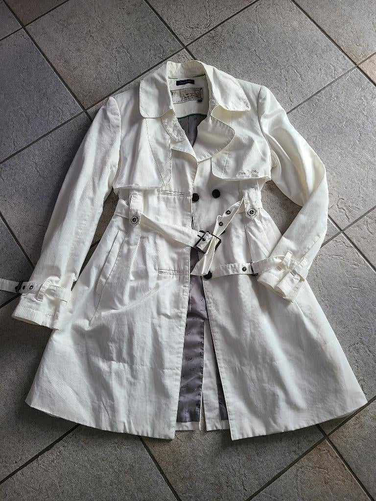 Witte trenchcoat, maat S, Denim Atelier, Wit, Denim Atelier, Ophalen of Verzenden, Zo goed als nieuw