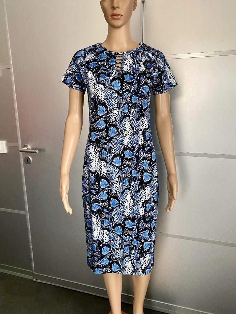 G381 Nieuw:  mt. S=36 jurk jurkje blauw/wit van CdlC, Kleding | Dames, Blauw, Nieuw, Ophalen of Verzenden, Knielengte