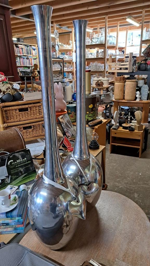 Set van 2 Bob design vazen, zilverkleurig met hart, Ophalen