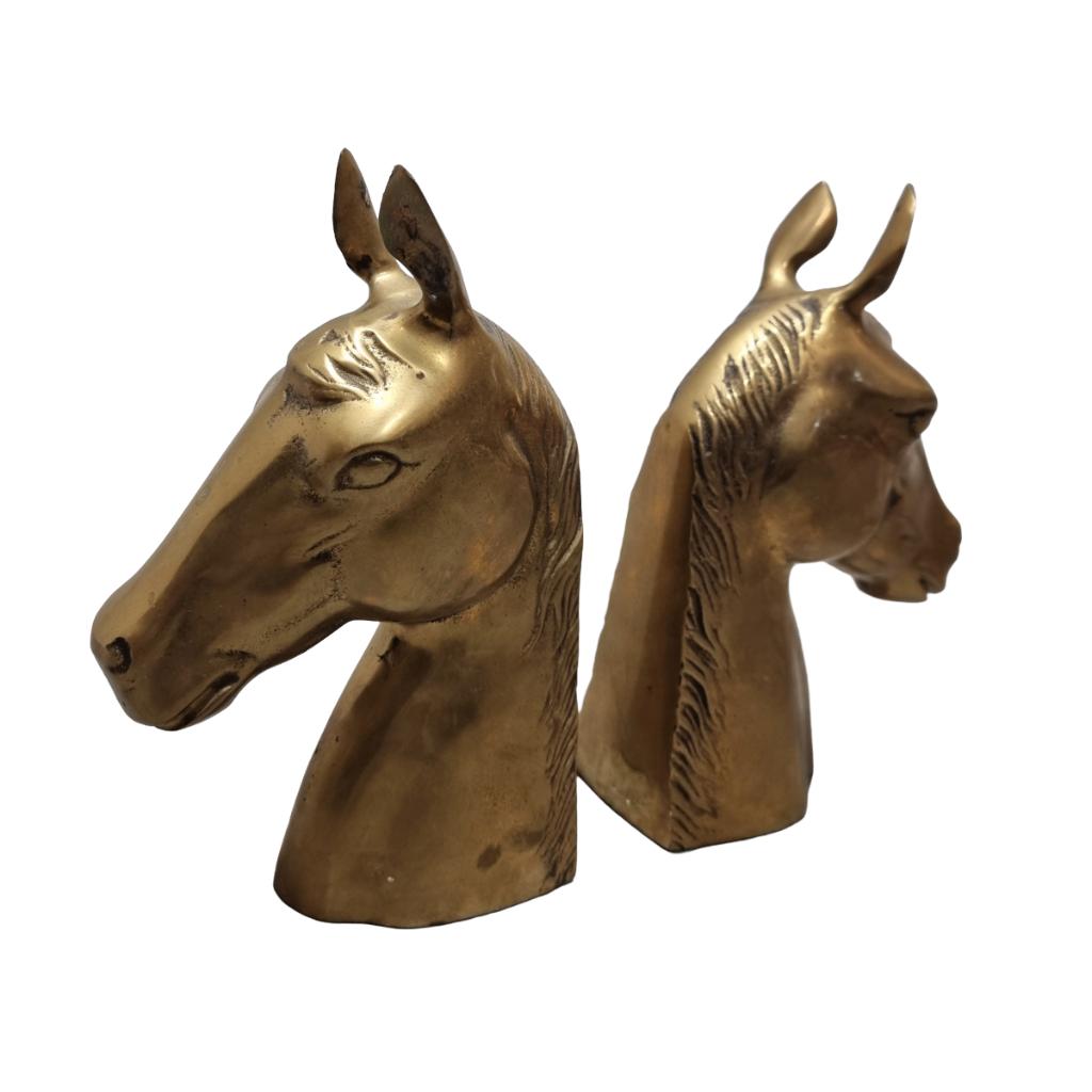 Mid Century messing boekensteunen paardenhoofden, Ophalen of Verzenden, Gebruikt