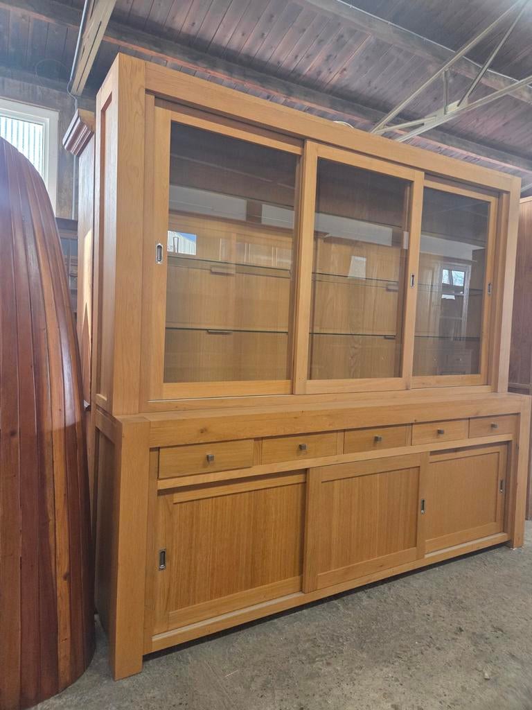 Prachtige eiken buffetkast ~ vitrinekast  ~ boekenkast, Ophalen, Glas, Met deur(en), 200 cm of meer