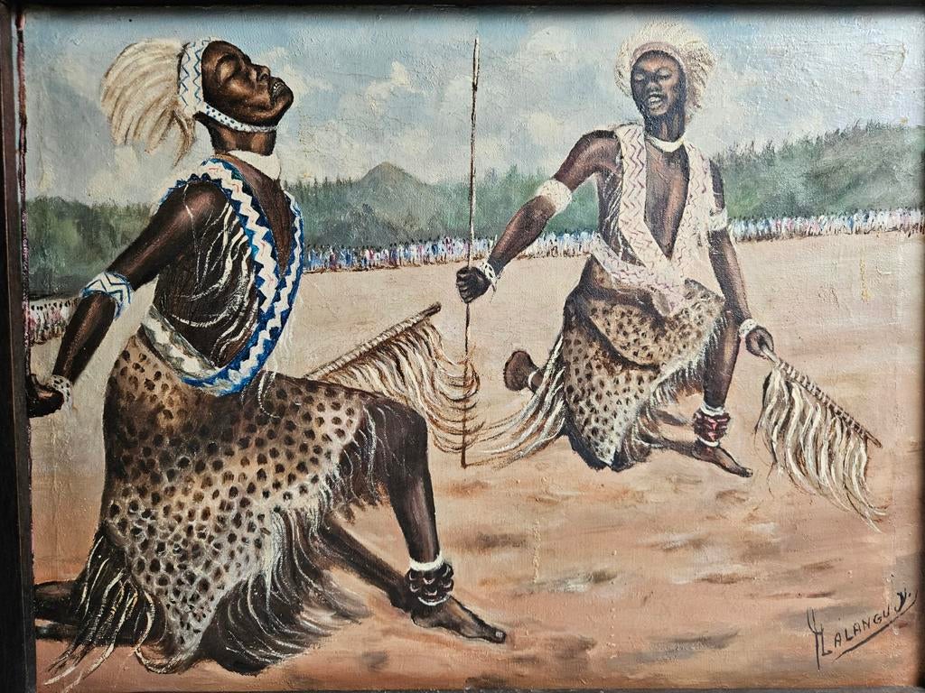 Afrikaans Schilderij – Traditionele Dansers (51,5 x 62 cm), Ophalen of Verzenden
