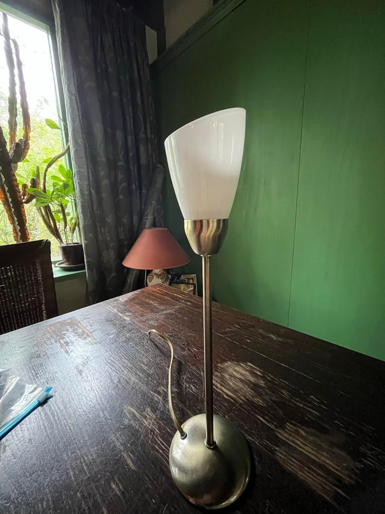 Tafellamp met Melkglas Kapje, Ophalen, Gebruikt, Glas, Minder dan 50 cm