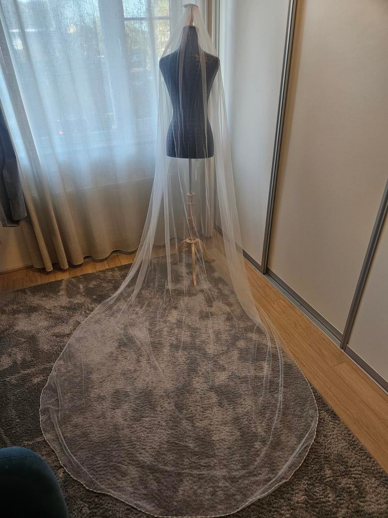 Nieuw prachtige sluier kraaltjes soepelvallend ivory 300cm, Ophalen of Verzenden, Nieuw