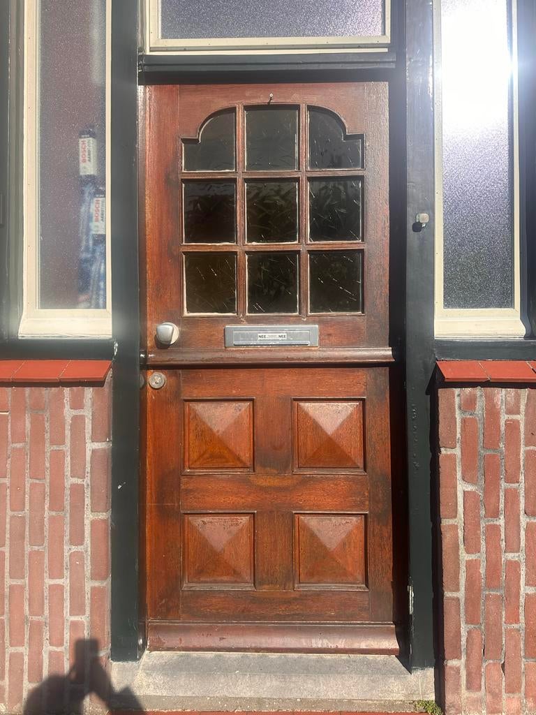 Houten Buitendeur met Glas - Klassiek Design, Doe-het-zelf en Verbouw, Ophalen, Gebruikt, 80 tot 100 cm, Buitendeur