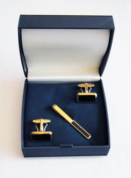 Manchetknopen + Dasspeld Goud Kleurig Onyx, Sieraden, Tassen en Uiterlijk, Manchetknopen, Ophalen of Verzenden, Zo goed als nieuw