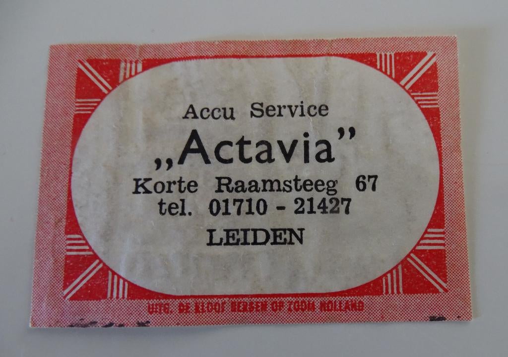 ACCU SERVICE    ACTAVIA   Korte Raamsteeg    LEIDEN, Verzenden, Zo goed als nieuw, Luciferdoosjes of -merken