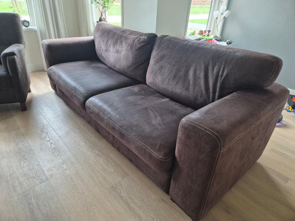 Ruime microleder bank, Ophalen, Gebruikt, Driepersoons, 75 tot 100 cm
