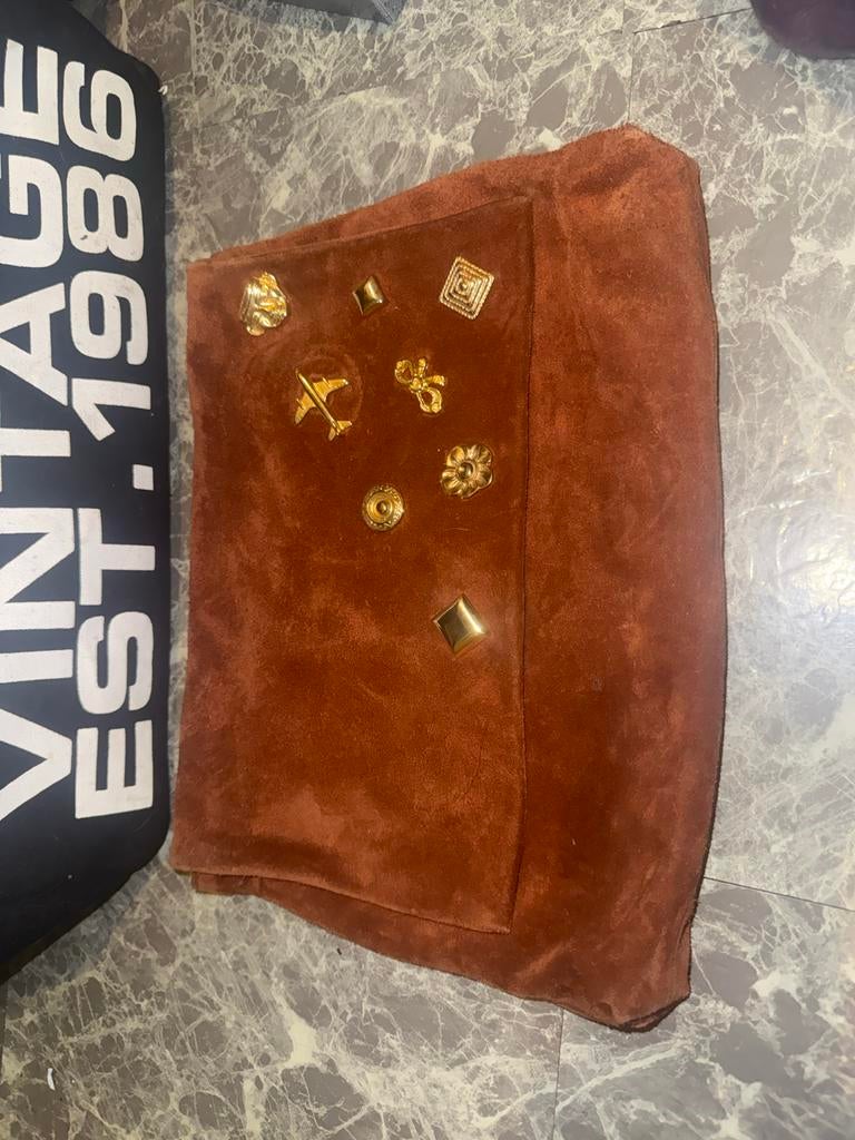 Nieuwe Frontera Suède Bruine Tas met Gouden Pins, Ophalen of Verzenden, Nieuw, Bruin