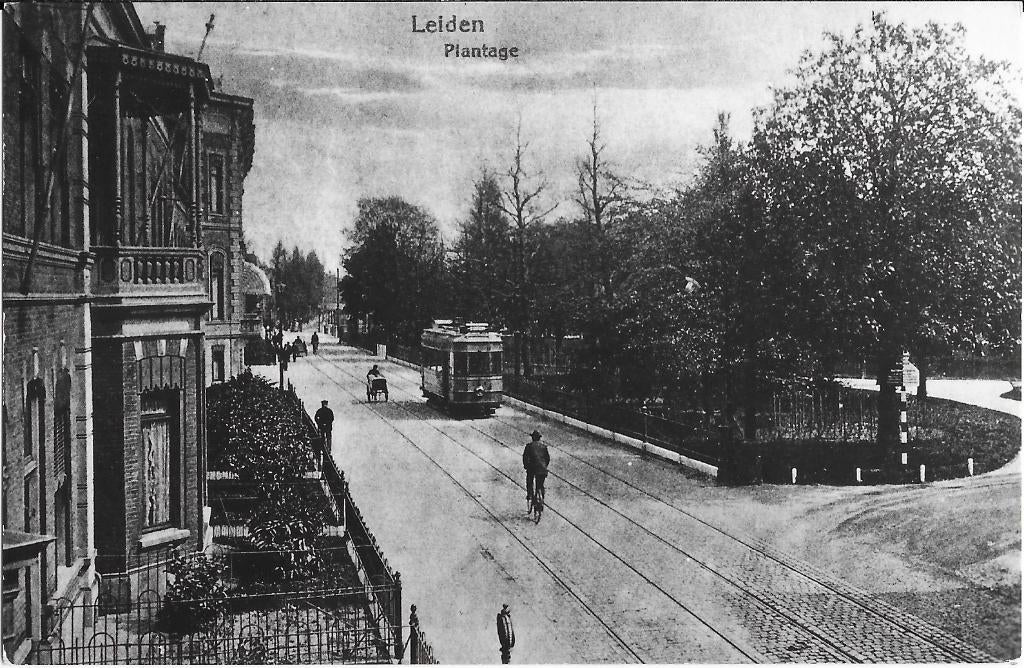 Leiden, Plantage, tram, fietser, handkar, bakfiets, man, Verzenden, 1960 tot 1980, Ongelopen, Zuid-Holland